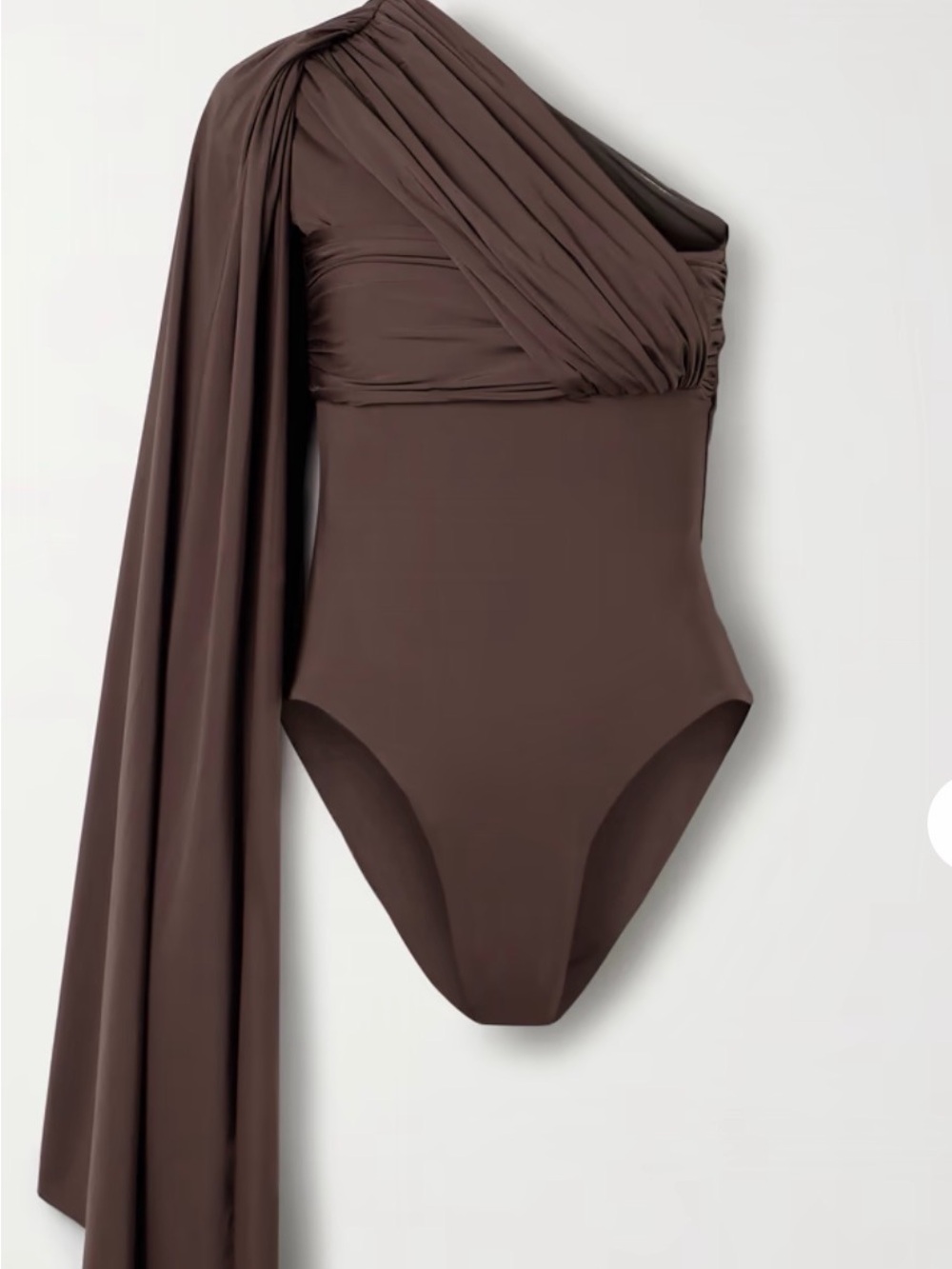 One-Shoulder Brown Draped Bodysuit
